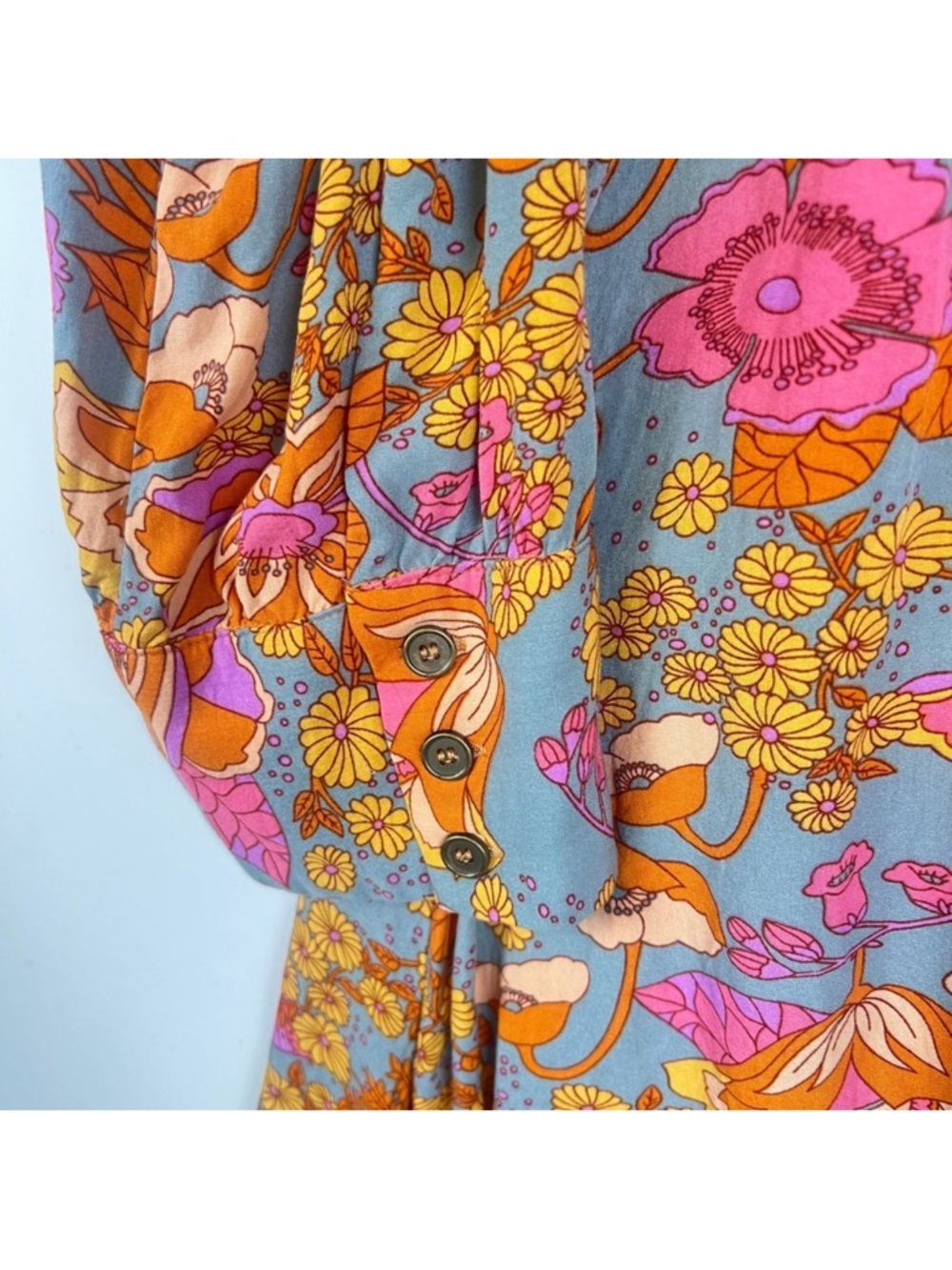 Natural Life Twiggy Vibrant Floral Button-Up Tunic Shirt Dress Pink & Mustard - Picture 6 of 14